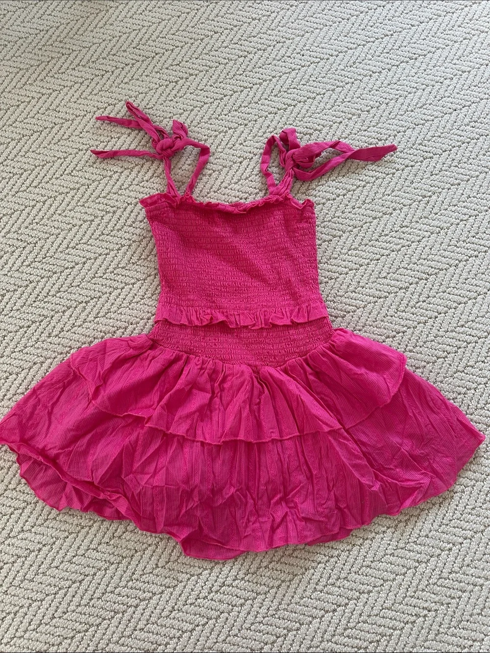 Katie J NYC Hot Pink Tiered Sundress with Knotted Straps
